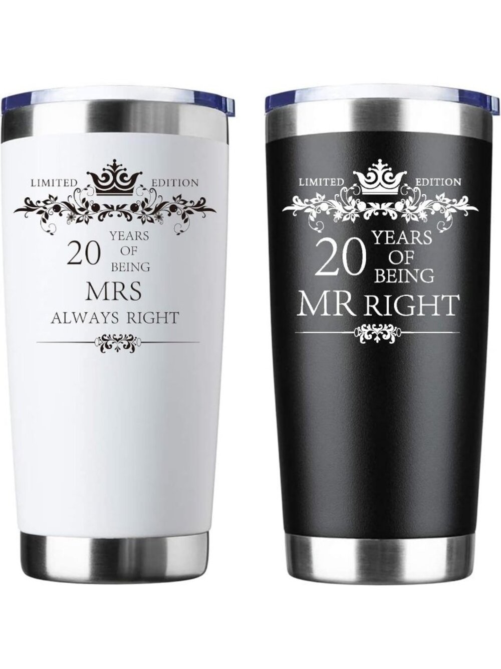 Set of 2 Wedding Engagement Marriage 20th Anniversary Cups Gifts for Couples